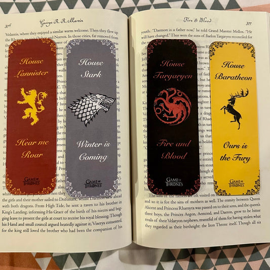 Game of Thrones inspired bookmarks. House Stark Targaryen Lannister Baratheon.